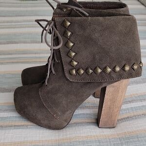 Brown Suede Ankle Boots with Studded Detail